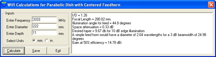 Wifi Centered Feedhorn Calculations